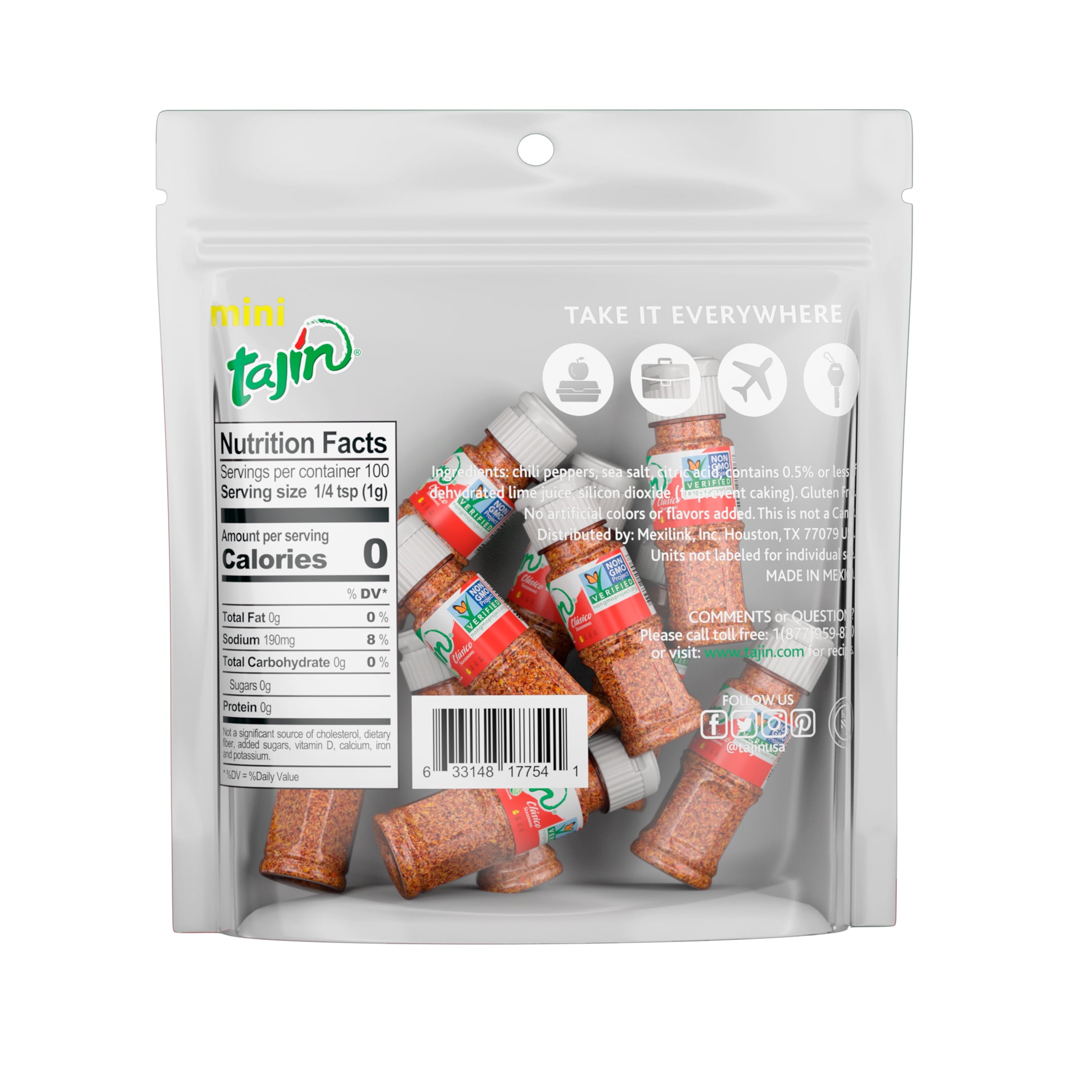(10 pack) Tajin® Clasico Seasoning, Mexican Chili Lime Seasoning, 0.35 oz Mini Tajin® Bottles