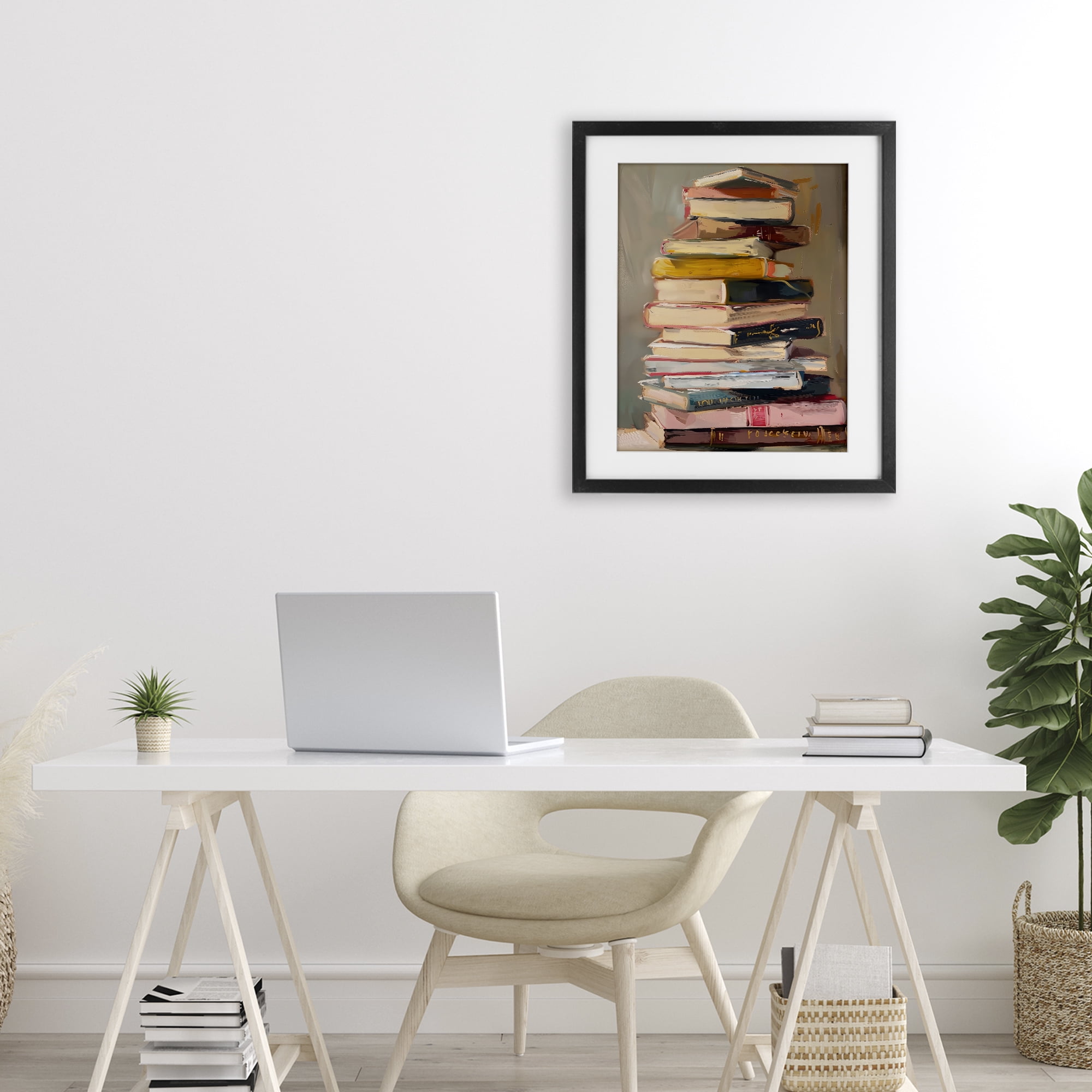 Stupell Industries Well Loved Bookstack Black Framed Print Under Glass, design by LSR Design Studio
