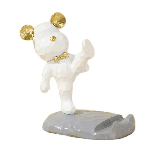 Escultura de oso 3D con soporte para teléfono móvil, tableta, mesa, dormitorio y TV. patada blanca
