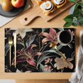 thumbnail image 2 of Gold Pink Flowers Placemats Set of 1, Country Vintage Watercolor Floral Leaf Black Non-Slip Place Mats Washable Table Mats for Kitchen Dining Table Decorations Indoor/Outdoor, 2 of 9