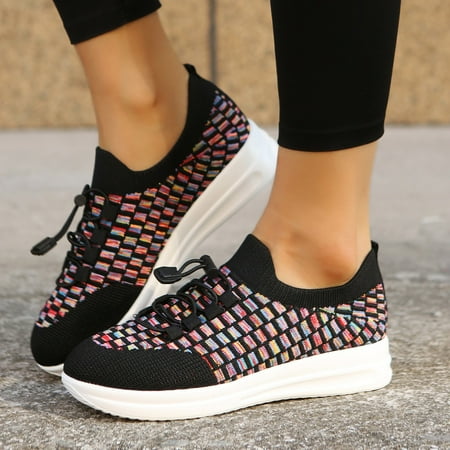 

Sneakers Fashion Autumn Women Sports Shoes Flat Bottom Lightweight Elastic Lace Up Mesh Breathable Comfortable And Colorful