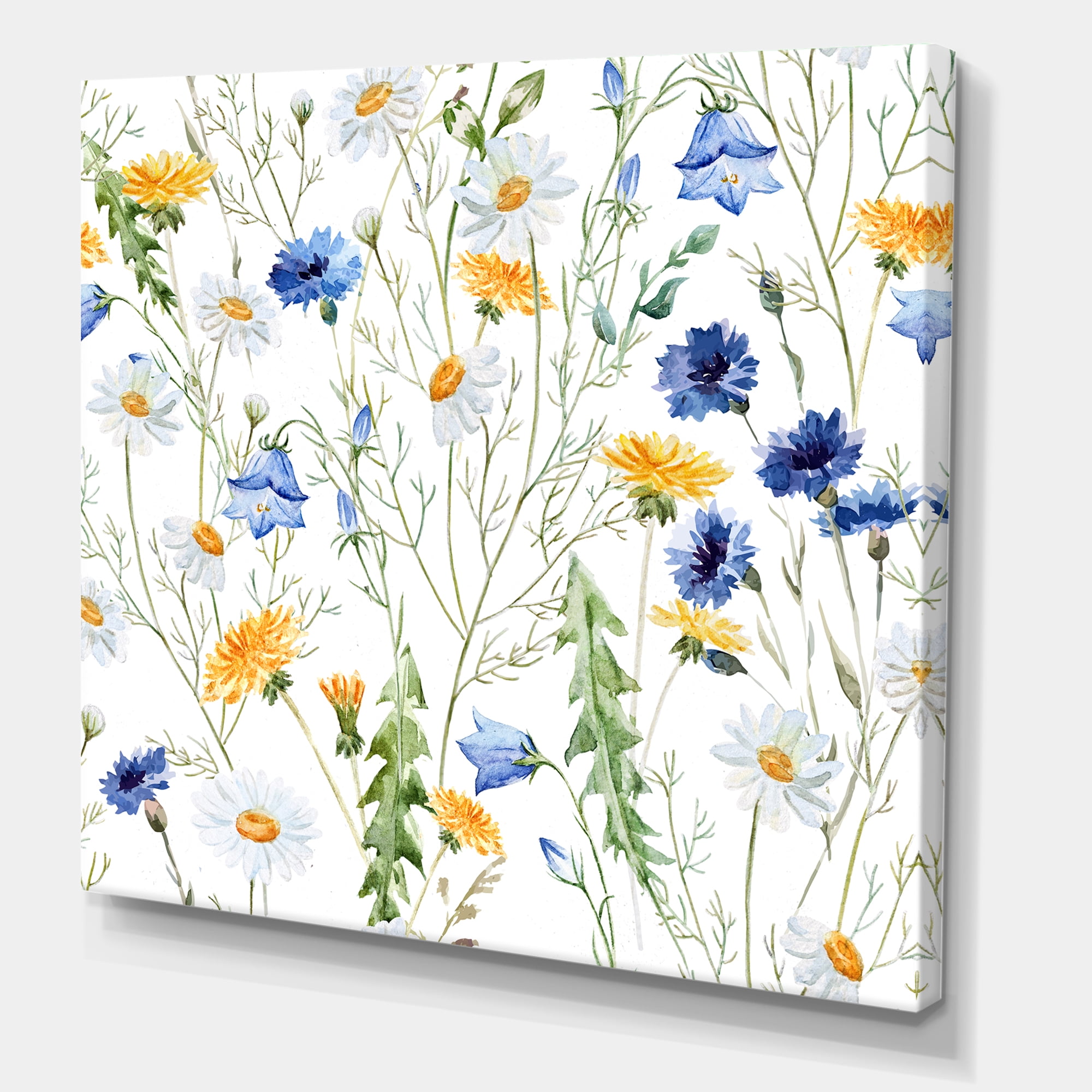 Designart ' Wildflowers Clover Bell and Chamomile II ' Traditional Canvas Wall Art Print