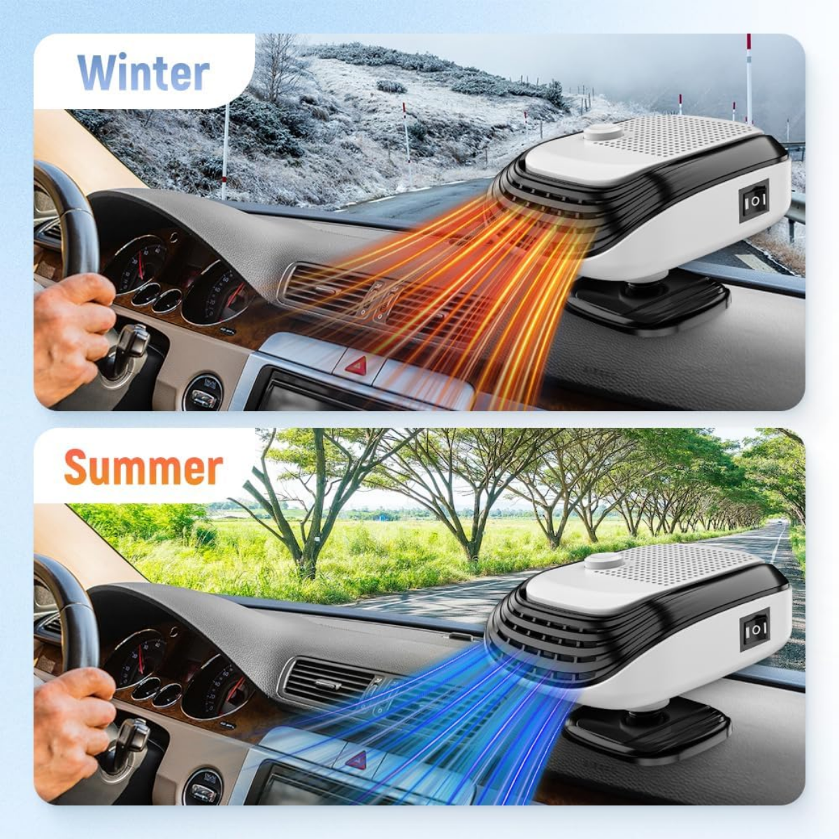 Car Heaters for Vehicle, 2025 New Portable Car Heater Car Heater Lighter Windshield Defogger and Defroster, Upgrade 2 in 1 Heating Cooling Fast Windshield Defrost Defogger