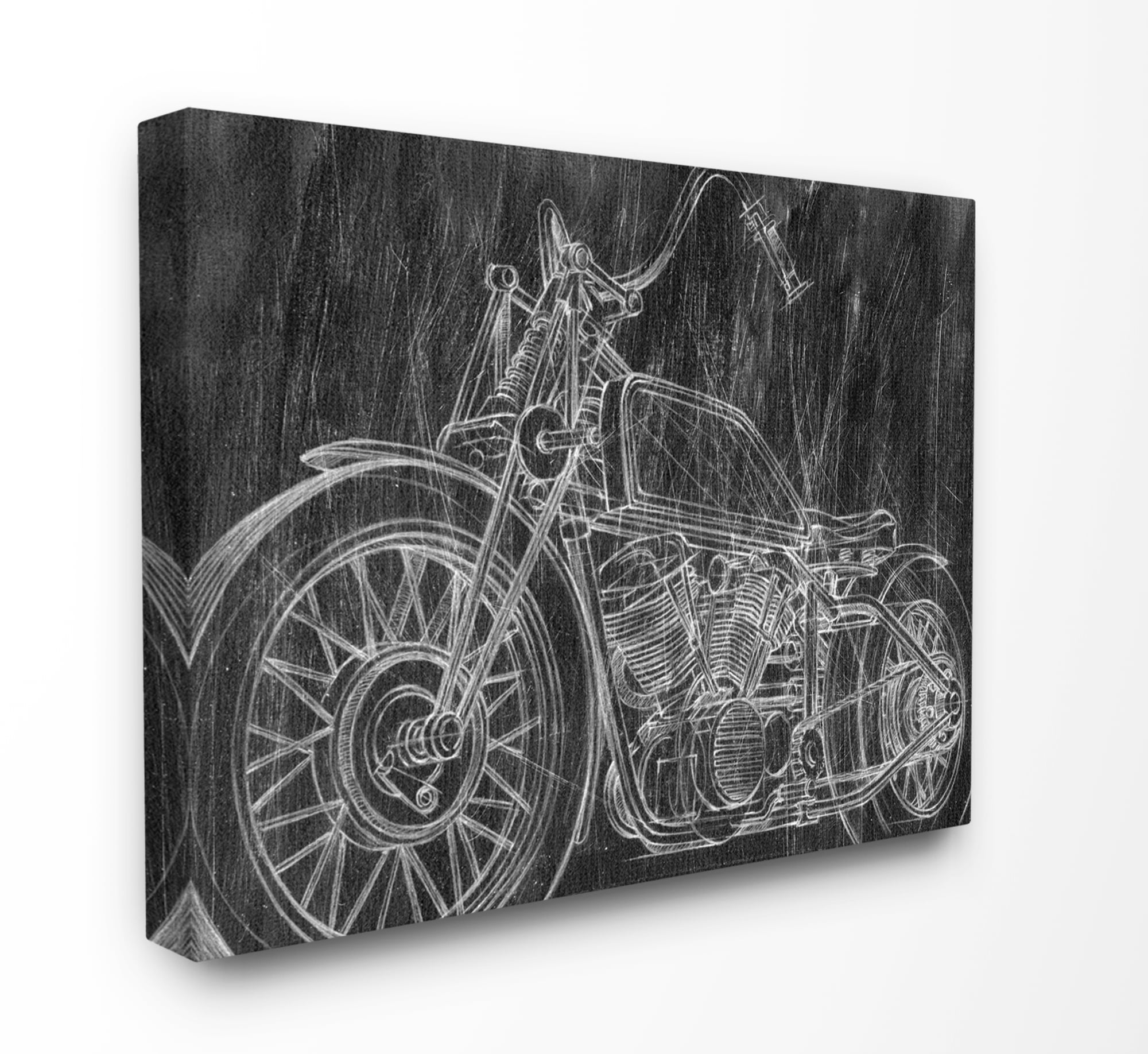The Stupell Home Decor Monotone Black and White Motorcycle Sketch Canvas Wall Art