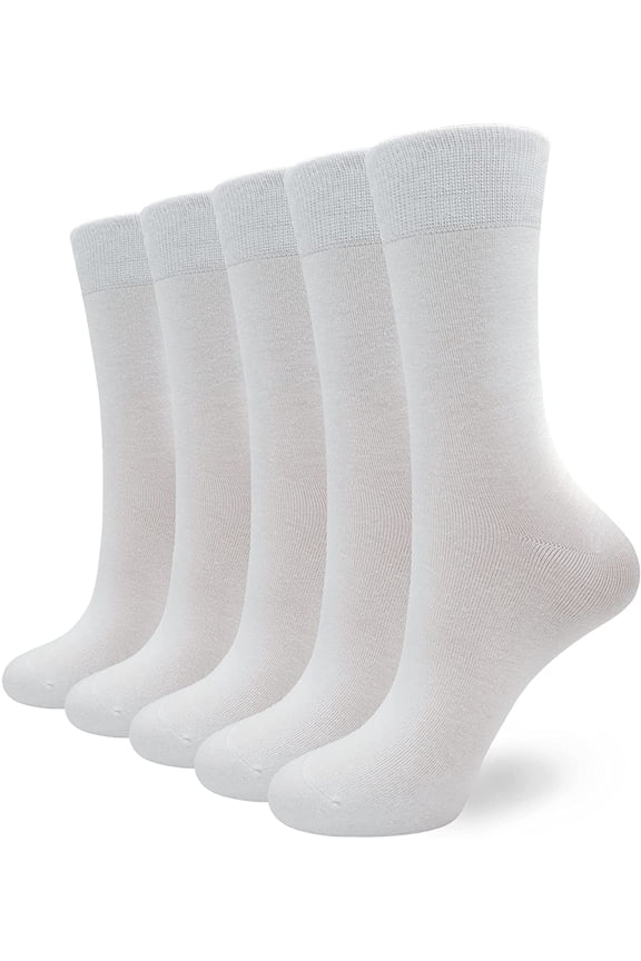 SERISMPLE Women's Mid-Calf Socks 5 Pair Slub Casual Socks Soft & Lightweight (White,Medium)