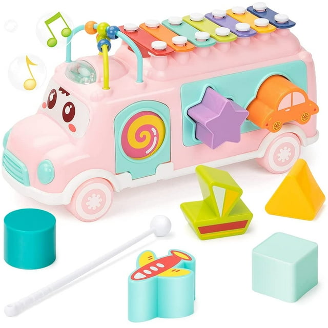 Juguetes para bebés de 12 a 18 meses, juguetes para niños de autobús musical, juguetes para niños y niñas de 1 año con bloques de construcción, juguetes musicales para niños de 1 a 3 años, regalos de JAMW Sencillez