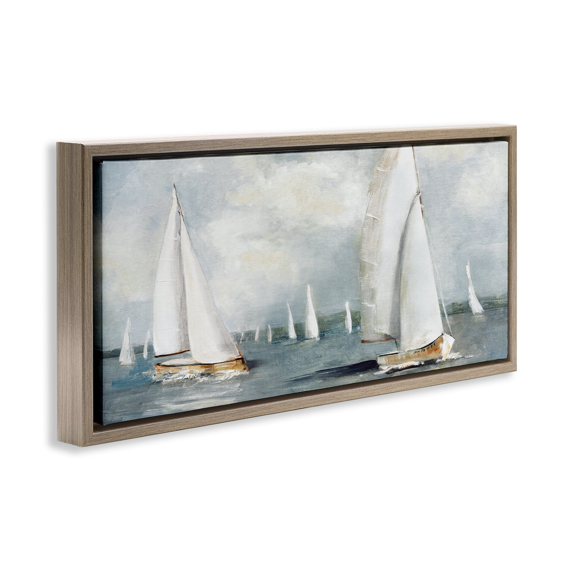 Stupell Industries Windy Sailboat Fleet Brown Framed Floater Canvas Wall Art, design by Sally Swatland