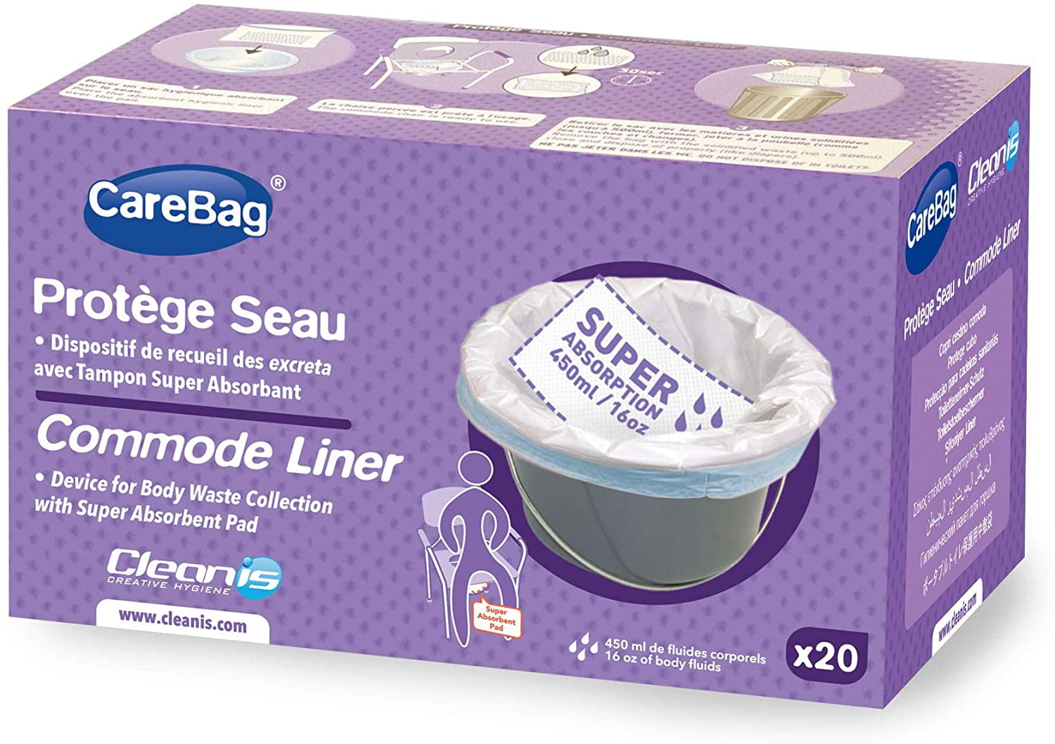 CareBag Commode Liners with Super Absorbent Pad, 20 Count Medical