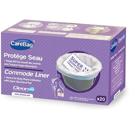 CareBag Commode Liners with Super Absorbent Pad, 20 Count – Medical Grade – Fits Any Standard Bedside Commode Bucket – 20 Disposable Commode Liners for an Adult Commode Chair