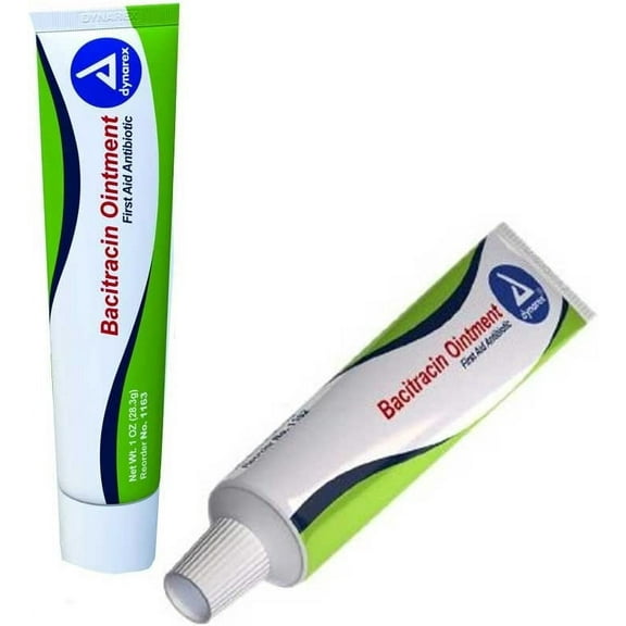 Dynarex Bacitracin Topical Ointment USP - First Response Wound Care Supplies for Minor Cuts, Scrapes & Burns - Helps Keep Wounds Clean - 2 Count, 1 oz. Tubes