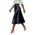 thumbnail image 5 of Nmnitkp Skirts for Women High Waist Satin A-Line Midi Skirt, Elegant Solid Silk-Like Flowy Skirt with Pockets, for Work, Wedding Guest & Daily WearBlack,XXL, 5 of 9