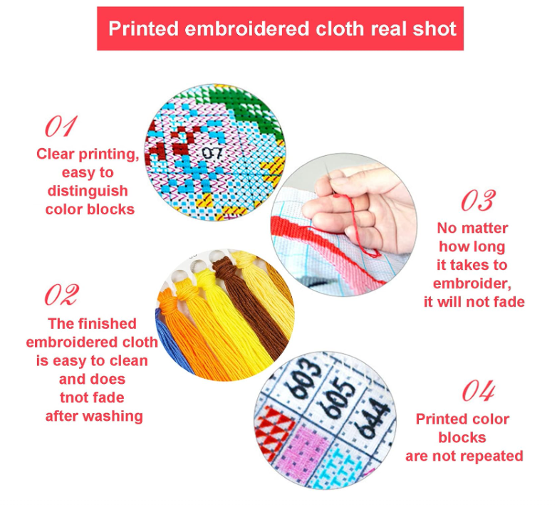 Printed Cross Stitch Kits Peony flowers Embroidery Starter Kit Stamping Kit 16x20in