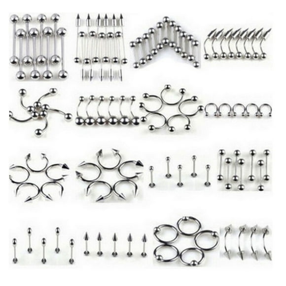 85pcs Body Jewelry Piercing Lot Stainless Steel Nose Horseshoe Lip Tongue Eyebrow Tragus Body Piercing Navel Belly Ring Barbells