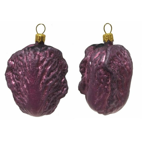 Purple Chinese Cabbage Polish Glass Christmas Ornament Vegetable Food Set of 2
