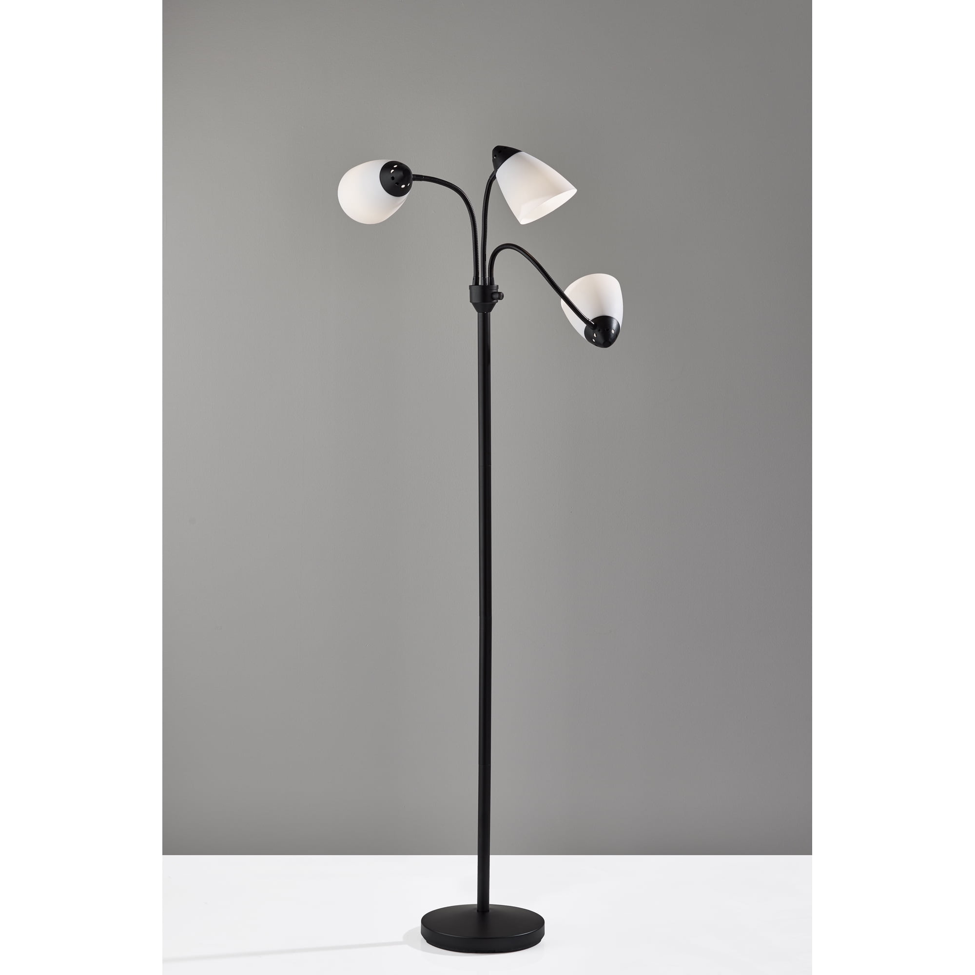 Mainstays 3-Head Adjustable Floor Lamp, Black with White Plastic Shades, 68 in