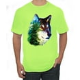 thumbnail image 1 of Earth Wolf Trees Mountains Nature Animal Lover Men's Graphic T-Shirt, Safety Green, 3XL, 1 of 3