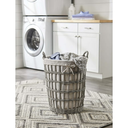 Better Homes & Gardens Collection Grey Washed Willow Hamper with Handles & Natural Liner