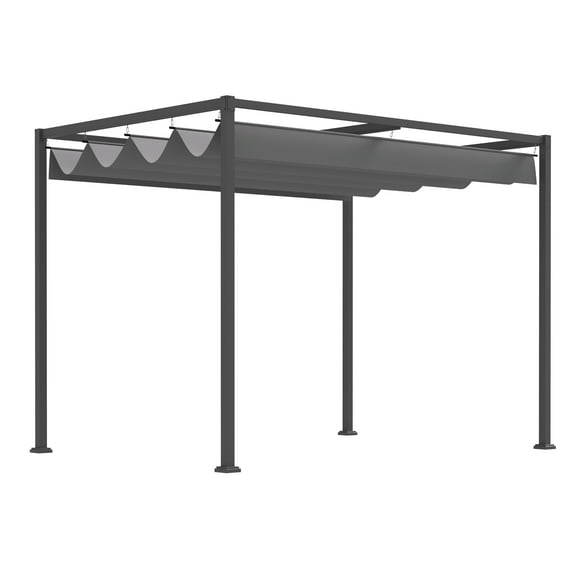 Outsunny 10' x7' Patio Pergola with Retractable Canopy, Outdoor  Sun Shelter, Yard Shade, Grey