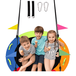 GLACER 40 Inch Saucer Tree Swing For Kids, Round Indoor Outdoor Waterproof Set Colorful 425490