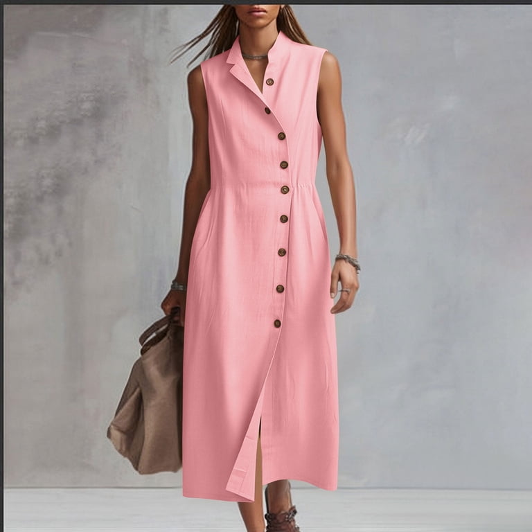 linen blend midi shirt dress Donna Karan Women's Linen-Blend Midi Shirt Dress in Cognac Brown, Size 6