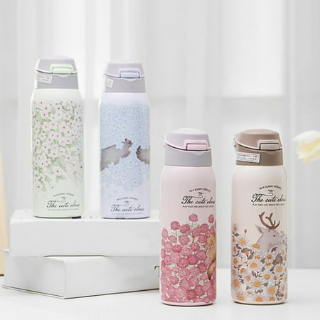 

350/480ml Simple Cartoon 304 Stainless Steel Vacuum Cup Flask Bottle with Straw