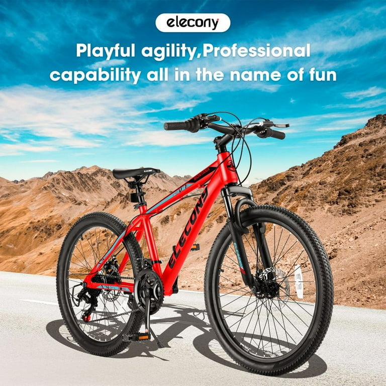 24 inch Mountain Bike Bicycle for Adults Aluminium Frame Bike Shimano 21 Speed with Disc Brake Red