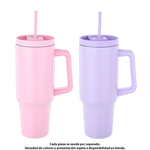 Vaso My Shop de Acero Inoxidable con Tapa, Popote y Asa de 1.18 Litro