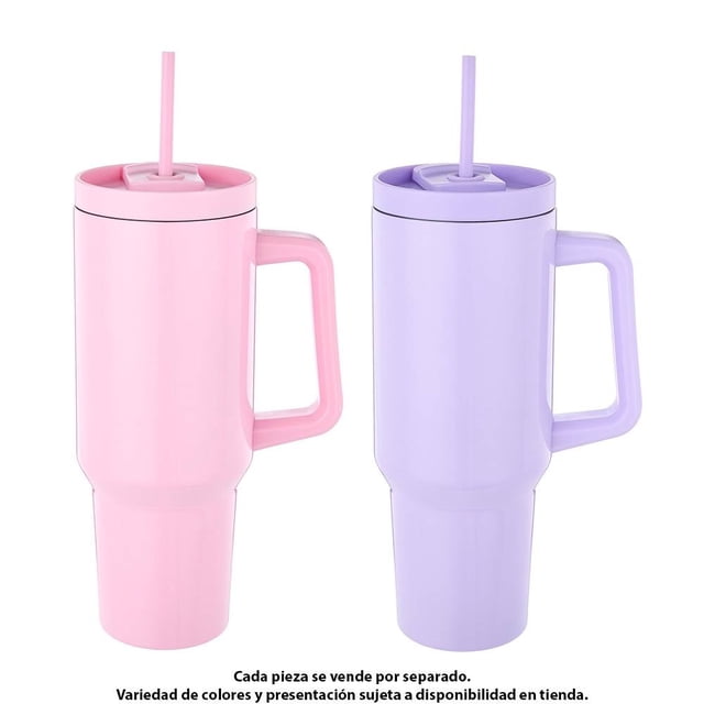 Vaso My Shop de Acero Inoxidable con Tapa, Popote y Asa de 1.18 Litro