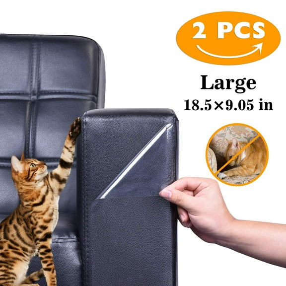 Amerteer 2PCS Large (18.5 x9.05Inch) Pet Couch Protector for Cats, Clear Self-Adhesive Couch Guard & Cat Scratching Furniture Protector Dog Cat Scratch Furniture Shield for Sofa Walls Doors