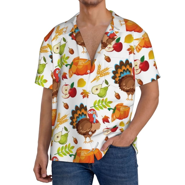 Balery Thanksgiving Turkey Camisa Casual de Manga Corta con Botones para Hombre, Texturizada, Estilo Cubano, para Playa, Verano-4X-Large