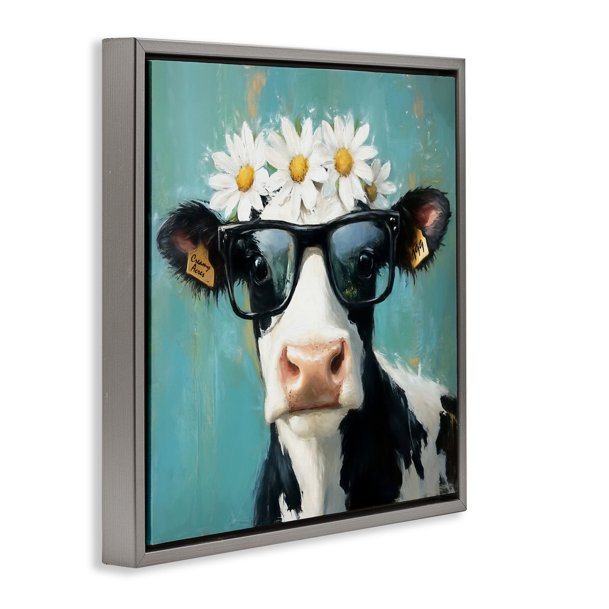 Stupell Industries Nerdy Nessie Cow Gray Framed Floater Canvas Wall Art, design by Tina LeCour