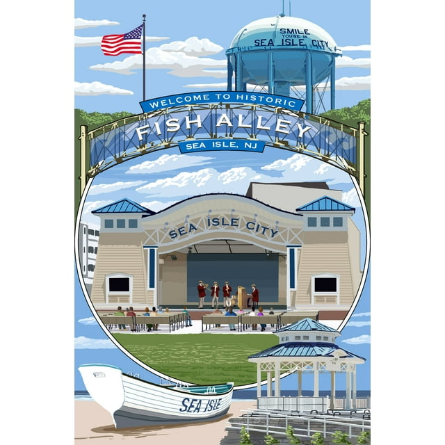 Sea Isle City, New Jersey, Montage (16x24 Giclee Gallery Art Print