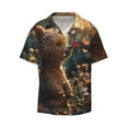 thumbnail image 2 of Lsque Sunshine Butterfly Flower Bear print Men's Cuban Collar Short Sleeve Shirt Summer Beachwear Casual Button Down Fashionable Vacation Leisure Shirt-Large, 2 of 7