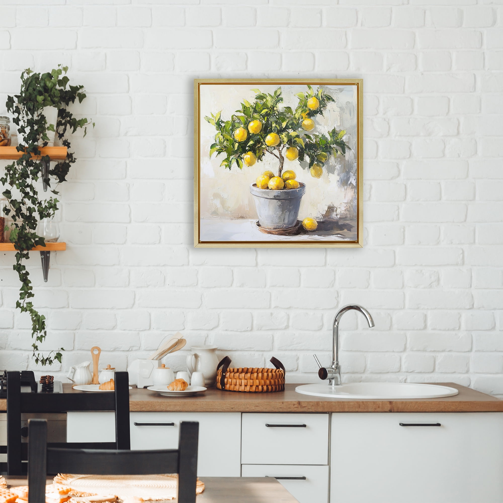 Stupell Industries Falling Lemon Tree Gold Framed Floater Canvas Wall Art, design by Tina LeCour