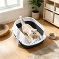 thumbnail image 5 of Semi-Enclosed Large Cat Litter Box, High Sides Odor Cat Litter Pan with Cat Scooper, Top Entry Cat Litter Box, Detachable Easy Clean, Cat Necessities 15.35×12.60×6.69 Inch (Blue), 5 of 6
