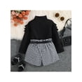 thumbnail image 4 of TSEXIEFOOFU Toddler Girl Autumn Clothes Set Ruffled Long Sleeve High Neck Ribbed Pullover + Houndstooth Print Shorts + Belt, 4 of 9