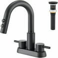 thumbnail image 6 of Bathroom Faucet with Pull Down Sprayer 3 Holes, Matte Black 4 inch 2 Handles Centerset Laundry Bar Basin Pull Out Bathroom Sink Faucet with Pop-Up Drain, 6 of 6