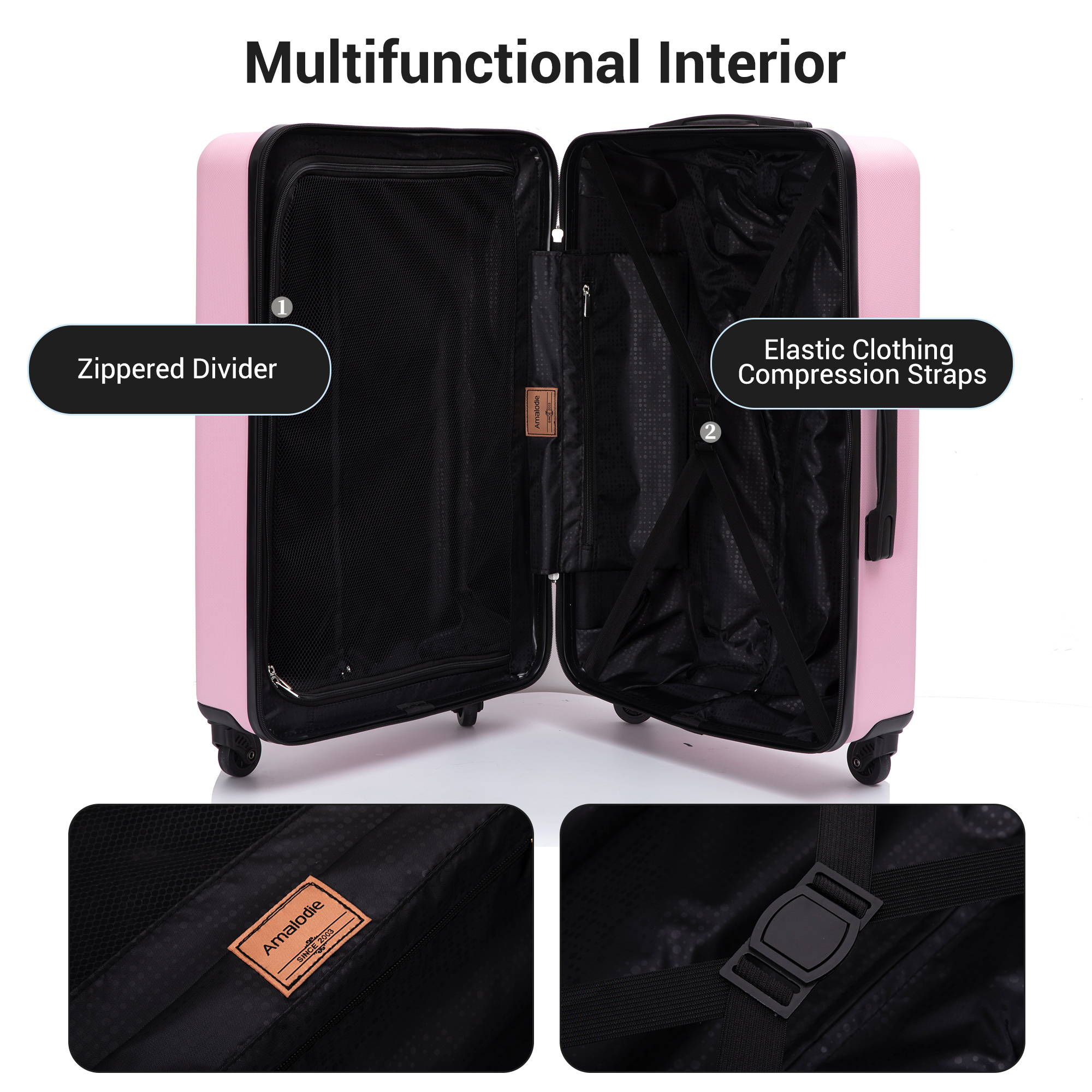 8-Piece Set Hardshell Luggage Sets with Spinner Wheels ABS Suitcase Lightweight Durable Suitcase(20/24/28+portable handbag + 4 pieces storage bag set)