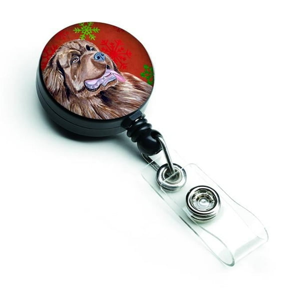 Carolines Treasures LH9309BR Newfoundland Red & Green Snowflakes Holiday Christmas Retractable Badge Reel