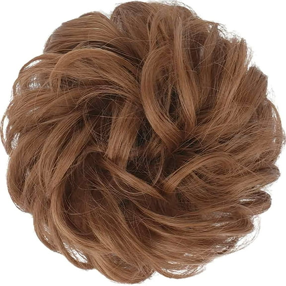 WEIF-Messy Bun Hair Pieces - Large Wavy Curly Elastic Hair Bun Scrunchies Ponytail Extensions Synthetic Chignon Hairpieces for Women, Copper Brown 1.94oz
