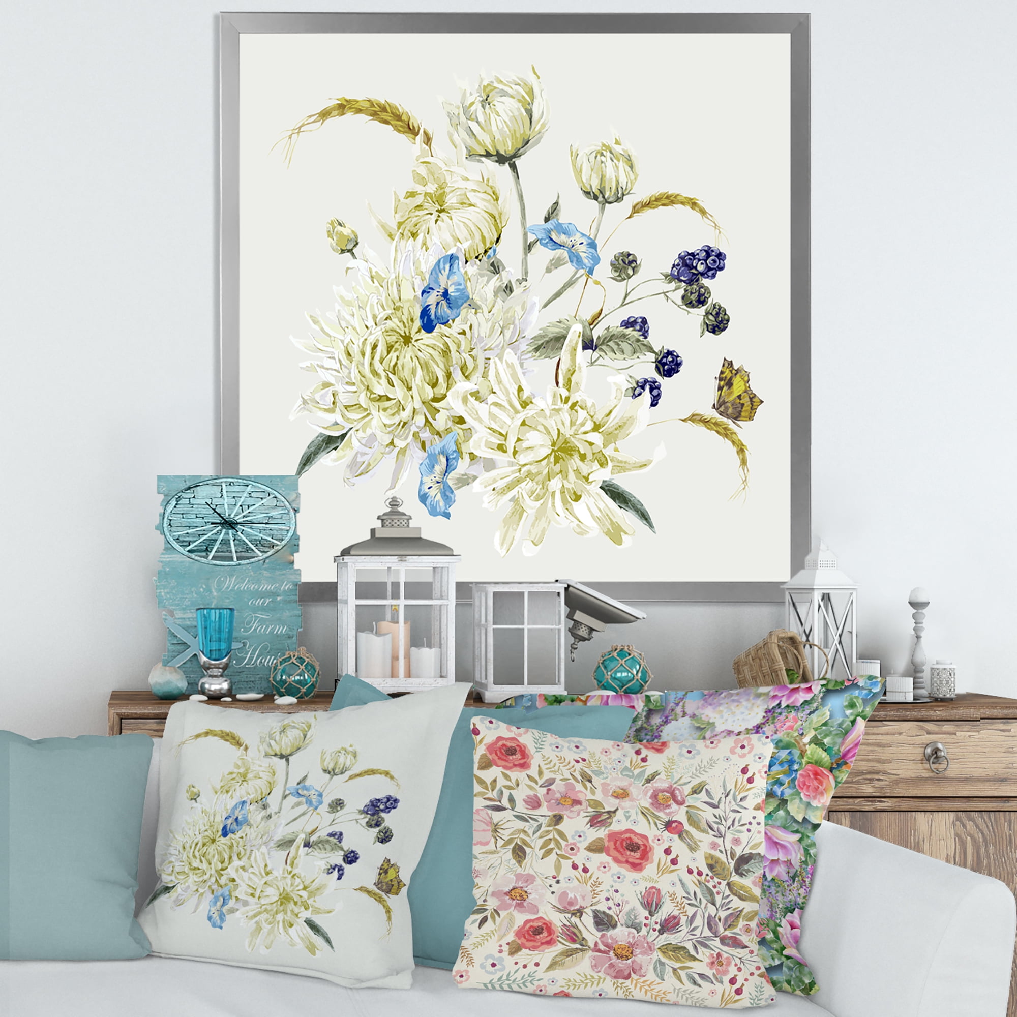 Designart 'Ancient Chrysanthemums With Bouquet II' Traditional Framed Art Print