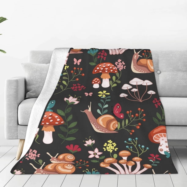 Balery Mushroom With Snails Manta de Felpa Suave y Acogedora – Cobija de Franela Aterciopelada para Cama, Lavable y Cálida para Sofá, Mascotas, Transpirable-80"x60"