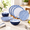 Blue Grid Stripes, variant on 12-piece Dinnerware - Sunflower Bird Plates And Set