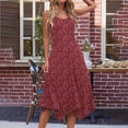 thumbnail image 4 of Ovzne Robes pour Femmes Robe d'Été Imprimée Sans Manches avec Poches Ourlet Irrégulier Col Rond Robe de Vacances Imprimée en Liquidation, 4 of 5