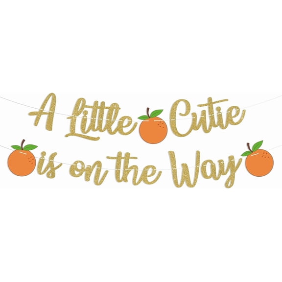 A Little Cutie is on the Way Banner, Orange Baby Shower Decorations, Cutie Welcome Baby Gender Reveal Party Decoration Gold Glitter