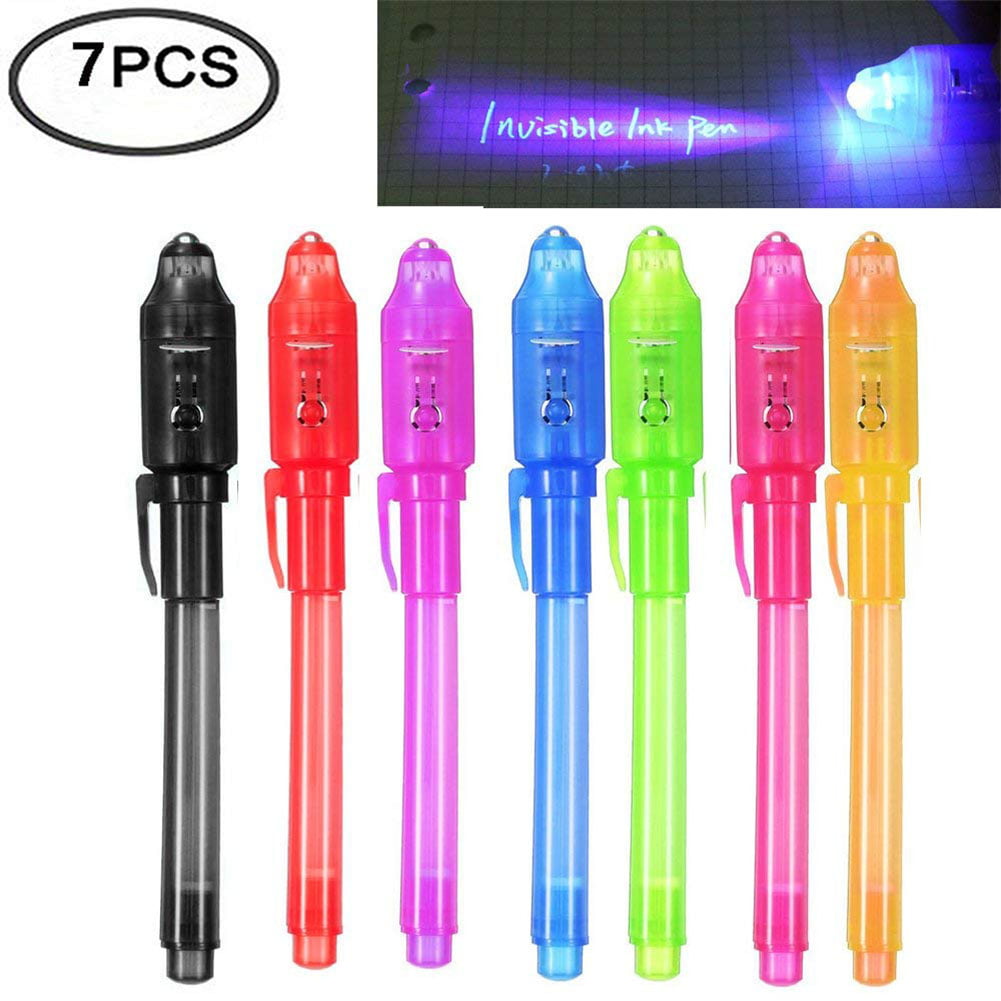 DxJ Invisible Ink Pen 7pcs Spy Pen with UV Light Magic Pens for Secret Message and Party for Easter Halloween Christmas