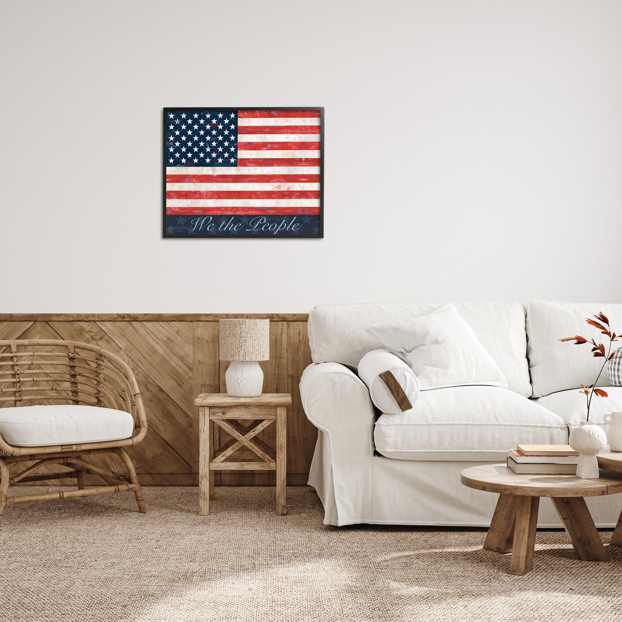 Stupell Industries We The People Flag Typography Painting Black Framed Art Print Wall Art, 30 x 24