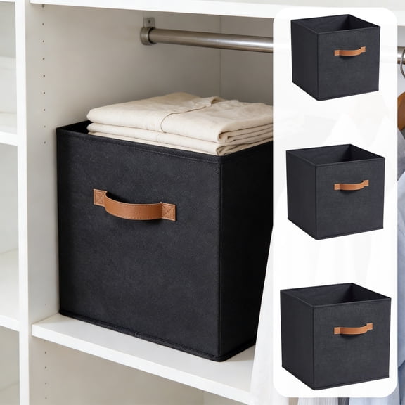 Kuroiy Storage Cubes 9.49GAL Foldable Organizing Baskets | Decorative Black Fabric Bin | 13x13x13in Sturdy Collapsible Organizer | Modern Home, Office, Living Room, Closet | Durable Large Capacity