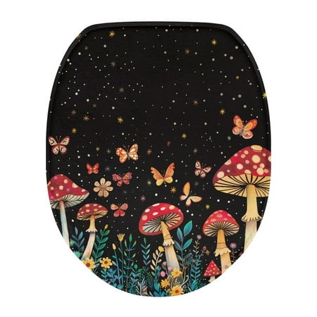 SEANATIVE Mushroom Toilet Bowl Cover Seat Star Butterfly Round Toilet Seat Cover Dustproof Toilet Protector Keep the Toilet Clean and Tidy Suitable for Business Travel Home Dormitory