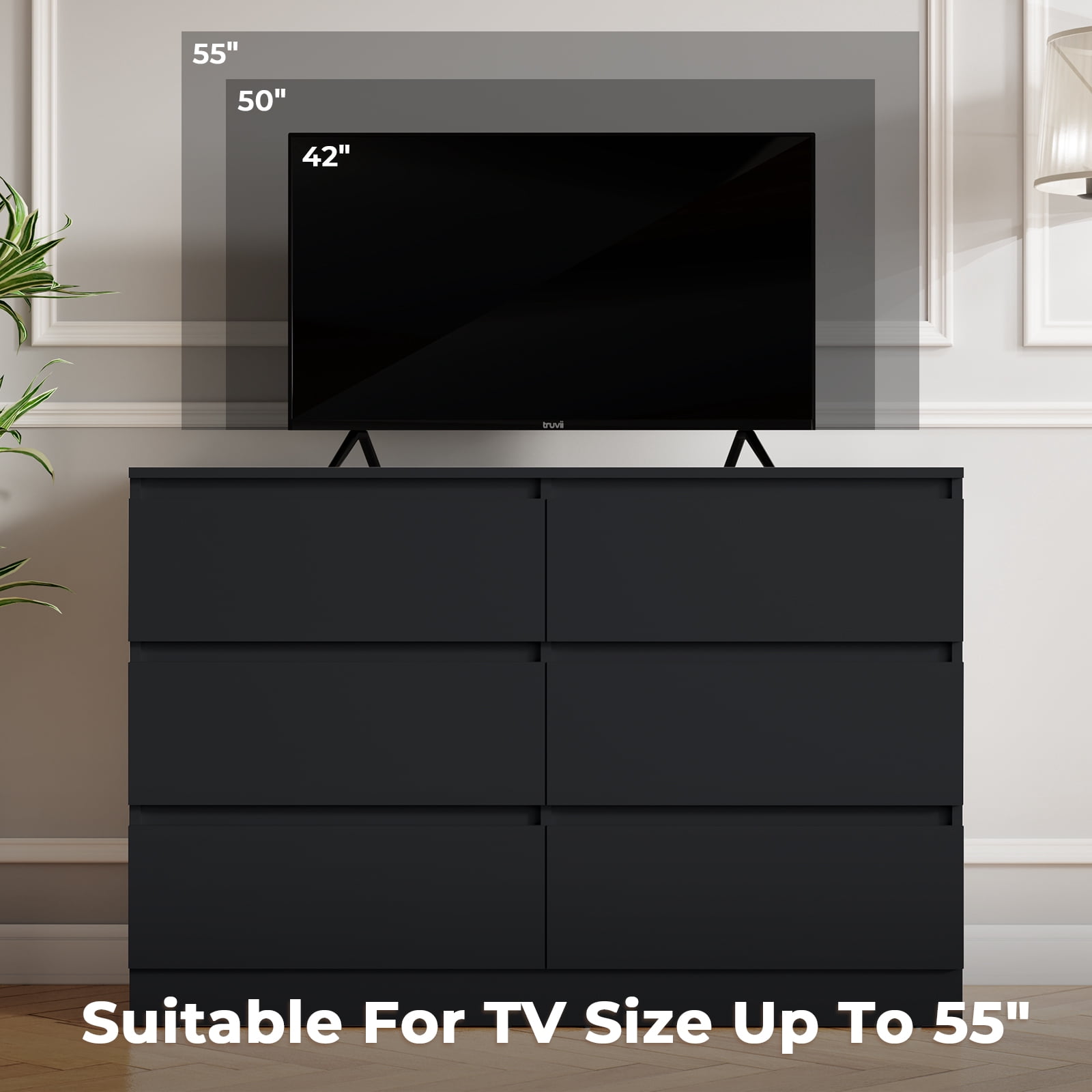 Hommpa Black 6 Drawers Dresser for Bedroom, Chest of Drawers TV Stand Dresser for Closet, Wooden Modern Storage Cabinet for Women Living Room Furniture